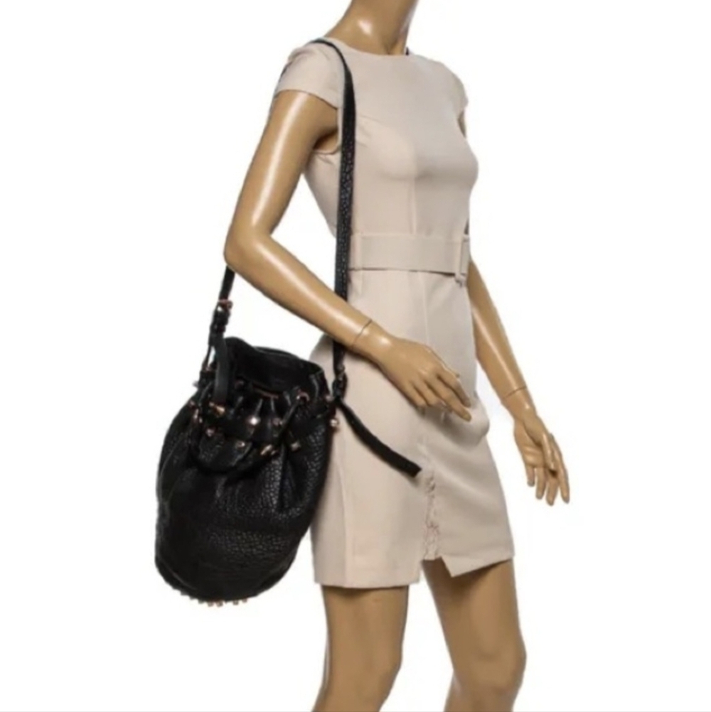 Alexander Wang Diego Bucket Bag in Black Pebble Leather & Rosegold Hardware